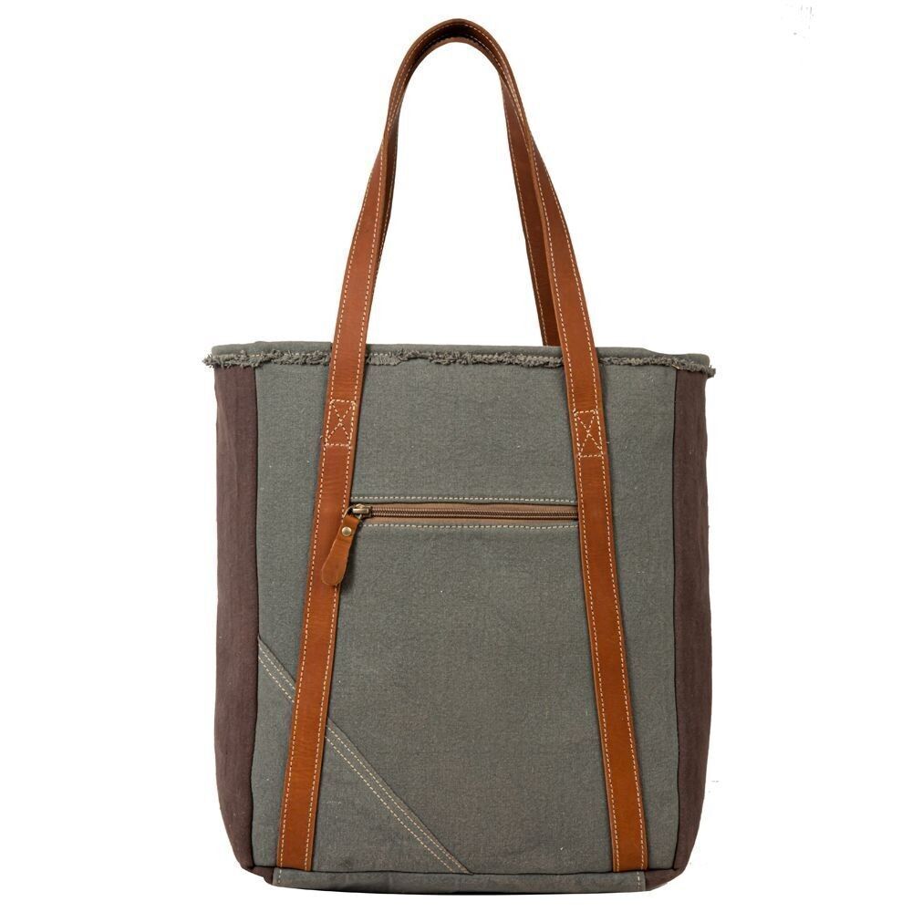 Myra Bag Handmade Hamilton Tote Bag Upcycled Canvas & Cowhide Leather - Picture 4 of 9